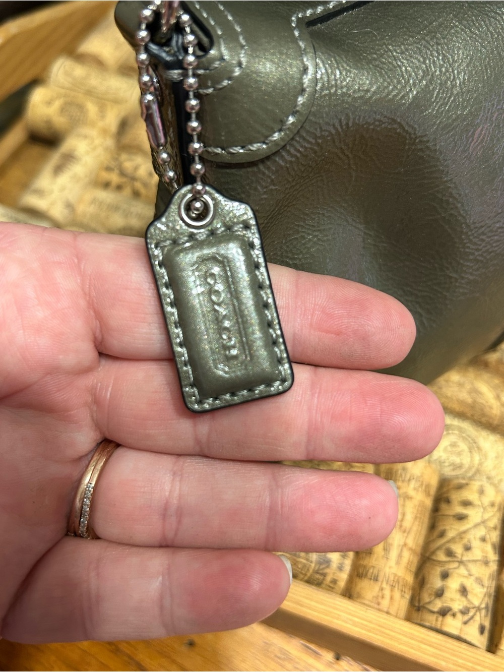 Coach Mini Metallic Olive Green Wristlet - Picture 2 of 16